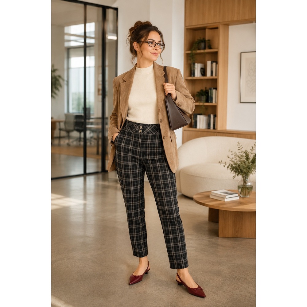 White House Black Market Black White Plaid Ankle Pants 4S Slim Career Trousers